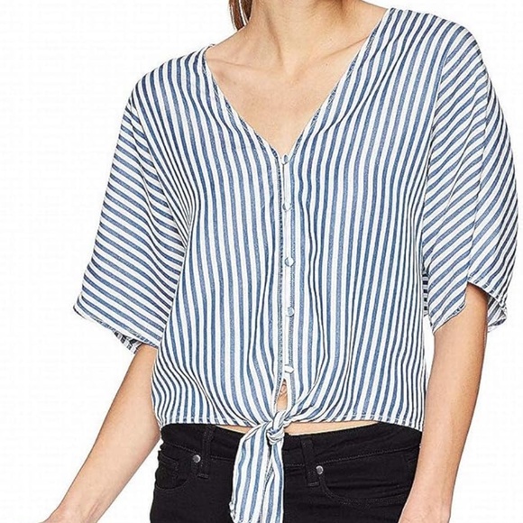 PAIGE | Baylee Striped Tie Front Shirt in White/Blue Bell Stripe | Size Large - Picture 1 of 13